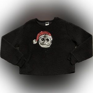 Disney Nightmare Christmas womens small top black Bling sherpa Sweatshirt fleece